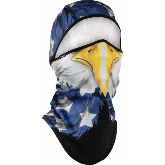 Боне ZANheadgear с дизайн американски орел върху син фон със звезди, показваща детайлна графика на орлова глава с жълт клюн и бели пера