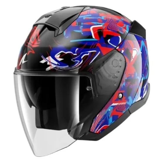 Скутер каска SHARK SKWAL JET PRANZ Mat Black/Blue/Red с UV очила и защита против надраскване