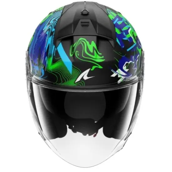 Скутерова каска SHARK SKWAL JET PRANZ Mat Black/Green/Blue с UV защита и модерна визия