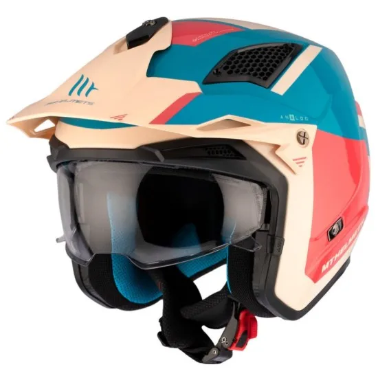 Каска MT DISTRICT SV S ANALOG D7 GLOSS BLUE/BEIJE/ORANGE - Каски за скутер от марка MT