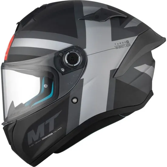 Каска MT TARGO S BRITAIN C2 MATT BLACK/GRAY с антискрач визьор и спортен дизайн