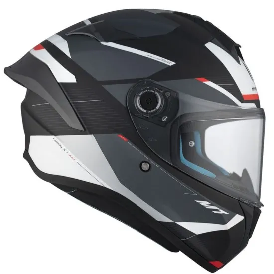 Каска MT TARGO S KAY B2 MATT BLACK/WHITE/RED с антискрач визьор и хипоалергенен интериор