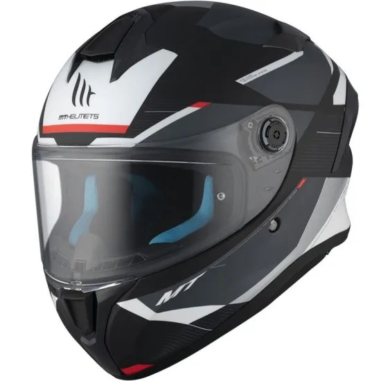 Каска MT TARGO S KAY B2 MATT BLACK/WHITE/RED с антискрач визьор и хипоалергенен интериор