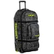 Сив сак с колела OGIO RIG 9800 PRO в дизайн CHAOS с черни презрамки, телескопична дръжка и включени черна раница и чанта за ботуши с ярко зелени логота