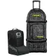 Сив сак с колела OGIO RIG 9800 PRO в дизайн CHAOS с черни презрамки, телескопична дръжка и включени черна раница и чанта за ботуши с ярко зелени логота