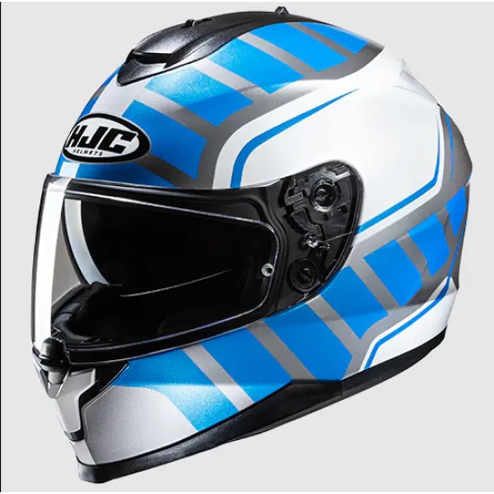 Мото каска HJC C70N HOLT WHITE/BLUE с вграден визьор и сертификация ECE 22.06