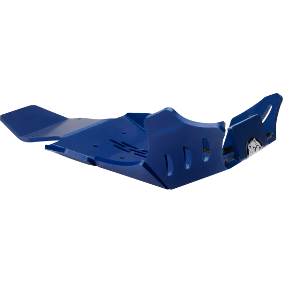 Синя протекторна тава AXP Racing от HDPE материал с множество вентилационни отвори, заоблени форми и крепежни точки за Husqvarna