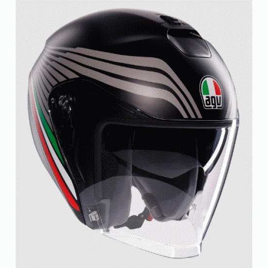 Каска AGV IRIDES BOLOGNA MATT BLACK/TRICOLORE с италиански трикольорен дизайн и ECE 2206 сертификация