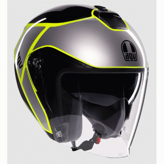 Каска AGV IRIDES DAVAO BLACK/GREY/YELLOW FLUO с флуоресцентни жълти акценти и сертификация ECE 2206