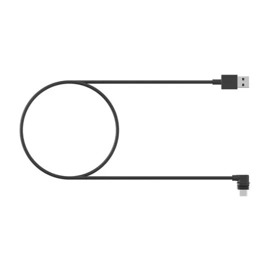 Черен USB кабел Quad Lock с прав и ъглов конектор, разположен във формата на буквата U върху бял фон