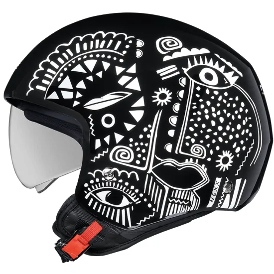Каска за скутер NEXX Y.10 ARTVILLE BLACK WHITE, Polyfusion shell, вградени слънчеви очила