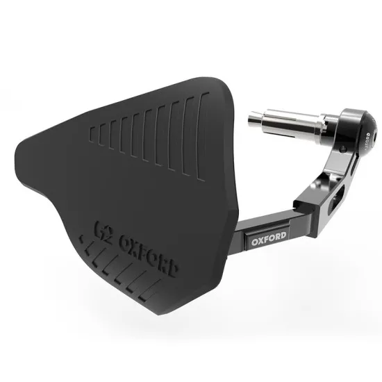 Черни мото предпазители Oxford Handguards с широк ребриран пластмасов щит и CNC фрезован алуминиев носач с хромирана болтова система за монтаж