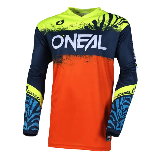Детска мотокрос блуза O'NEAL ELEMENT SHOCKER BLUE/ORANGE V.25 с дишаща материя и устойчиви графики