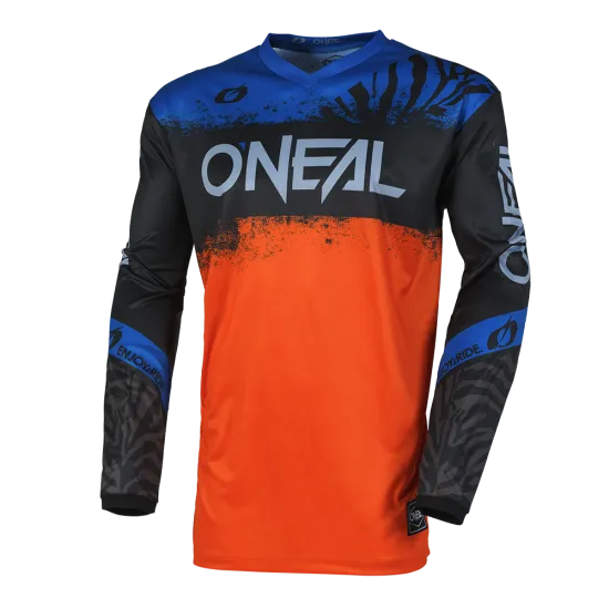 Мотокрос блуза O'NEAL ELEMENT SHOCKER BLACK/ORANGE V.25 с издължена задна част и сублимирана графика