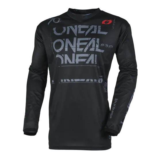 Мотокрос блуза O'NEAL ELEMENT STATIC BLACK/GRAY V.25 с издължена задна част и устойчива графика