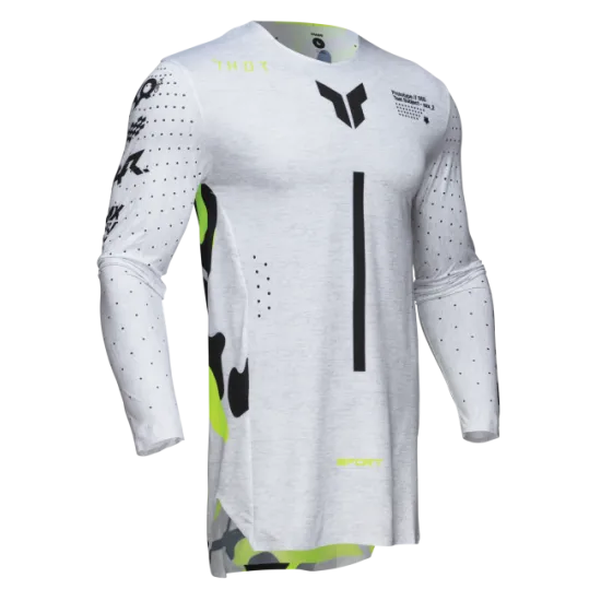 Мотокрос джърси THOR SPORTMODE RIOT WHITE/ACID с разтеглива конструкция и лазерни отвори