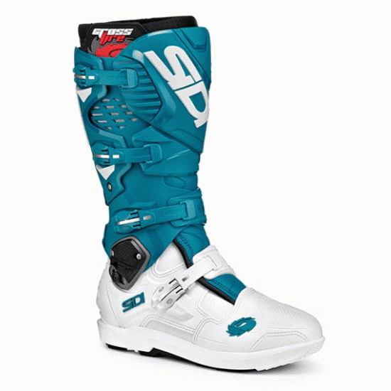 Мотокрос ботуши SIDI CROSSFIRE 3 SRS WHITE/PETROL с шарнир и SRS система за сменяеми подметки