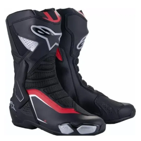 Ботуши ALPINESTARS SMX-6 V3 BK/SI/RD с биомеханична защита на глезена и сменяеми слайдери