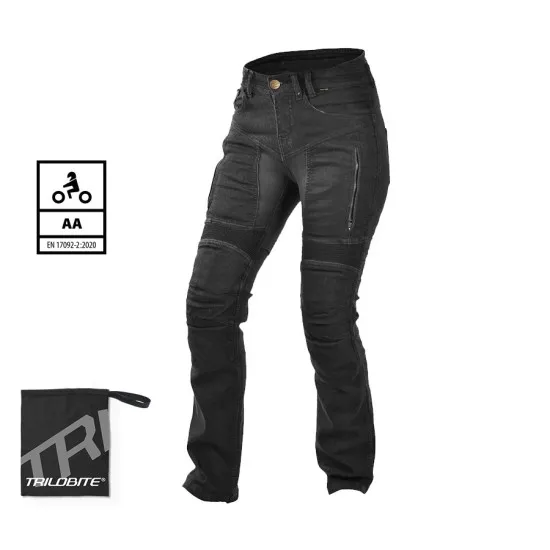 Дамски мото дънки TRILOBITE 661 PARADO REGULAR FIT LONG BLACK с арамидни влакна и CE протектори