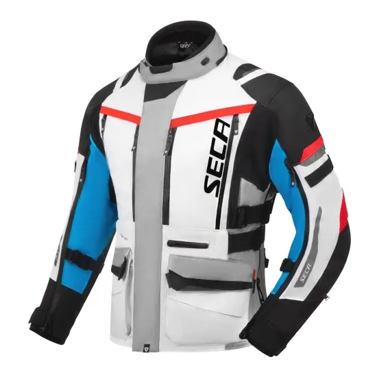 SECA ARRAKIS III GREY/BLUE/RED – текстилно мото яке с трислойна конструкция и CE защита
