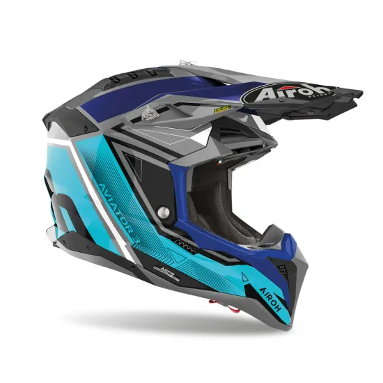 Мотокрос каска Airoh Aviator 3 League Blue Gloss – HPC Carbon каска със система AMS2 Plus и GoPro стойка