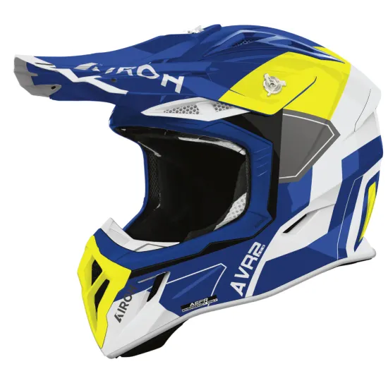 Мотокрос каска Airoh Aviator Ace 2 Shield Blue/Yellow – каска от Composite Carbon с ASN и AEFR