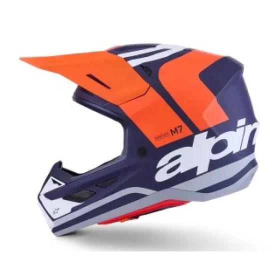 Мотокрос каска Alpinestars SM7 Core ORAN/BLUE – офроуд каска с оранжево-син дизайн и вентилация