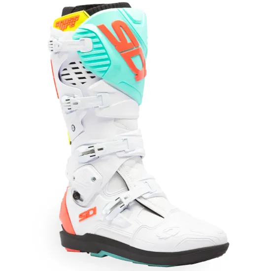 Мотокрос ботуши SIDI Crossfire 3 SRS White/Fluo Mint/Coral – с двоен шарнир и сменяема подметка