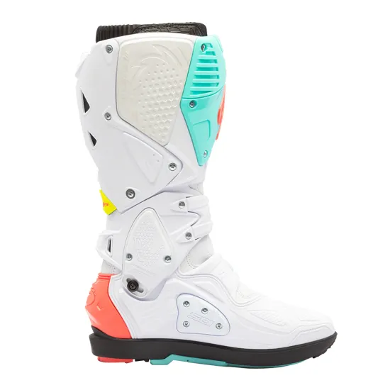 Мотокрос ботуши SIDI Crossfire 3 SRS White/Fluo Mint/Coral – с двоен шарнир и сменяема подметка
