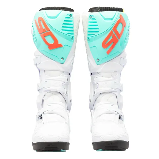 Мотокрос ботуши SIDI Crossfire 3 SRS White/Fluo Mint/Coral – с двоен шарнир и сменяема подметка