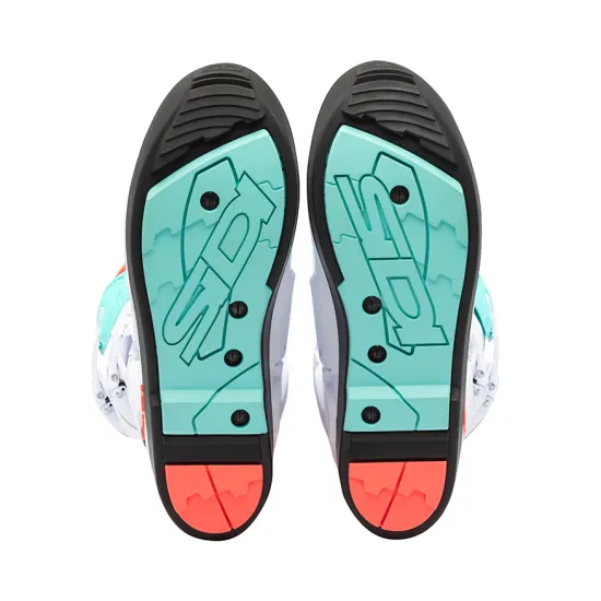 Мотокрос ботуши SIDI Crossfire 3 SRS White/Fluo Mint/Coral – с двоен шарнир и сменяема подметка