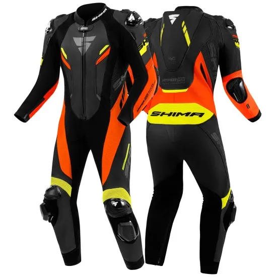 Кожен мото екип SHIMA HYPER-RS Black Fluo Red клас AAA за писта