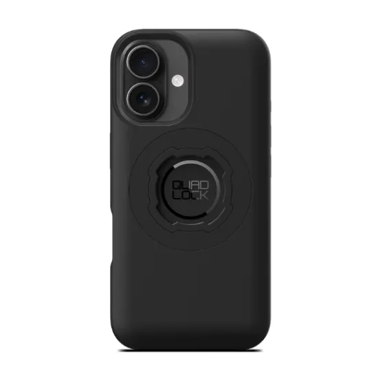 Черен калъф QUAD LOCK MAG за iPhone 17 с кръгла магнитна основа, лого QUAD LOCK и изрез за двойна камера