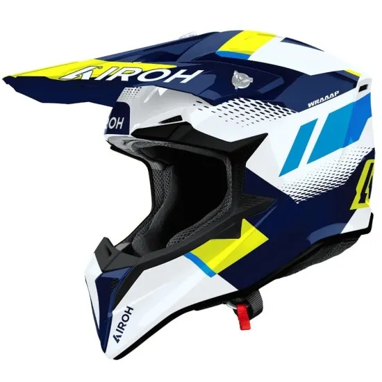 Мотокрос каска AIROH WRAAAP VISION Yellow/Blue Gloss – HRT черупка и гланцова графика