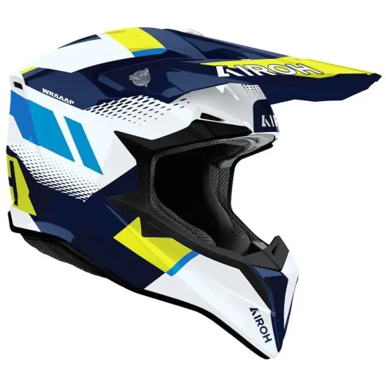 Мотокрос каска AIROH WRAAAP VISION Yellow/Blue Gloss – HRT черупка и гланцова графика