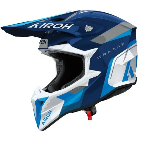 Мотокрос каска AIROH WRAAAP VISION Conquer Blue Gloss – HRT черупка и оптимална вентилация