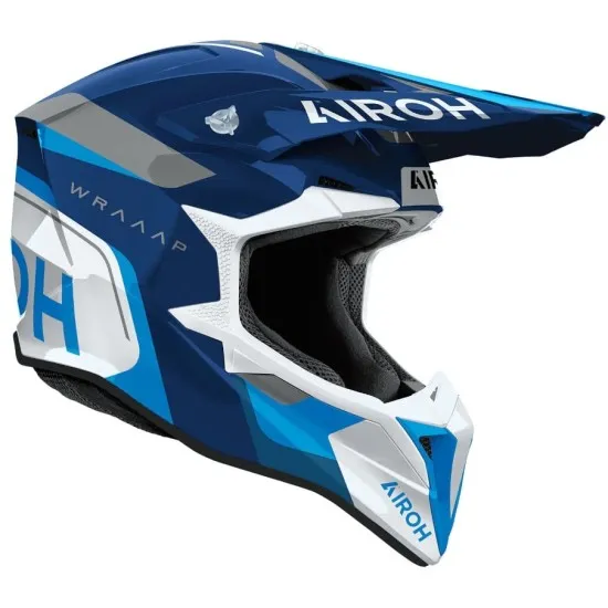 Мотокрос каска AIROH WRAAAP VISION Conquer Blue Gloss – HRT черупка и оптимална вентилация