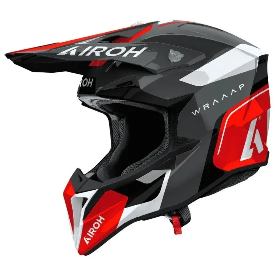 Мотокрос каска AIROH WRAAAP VISION Conquer Red Gloss – HRT черупка и гланцово покритие