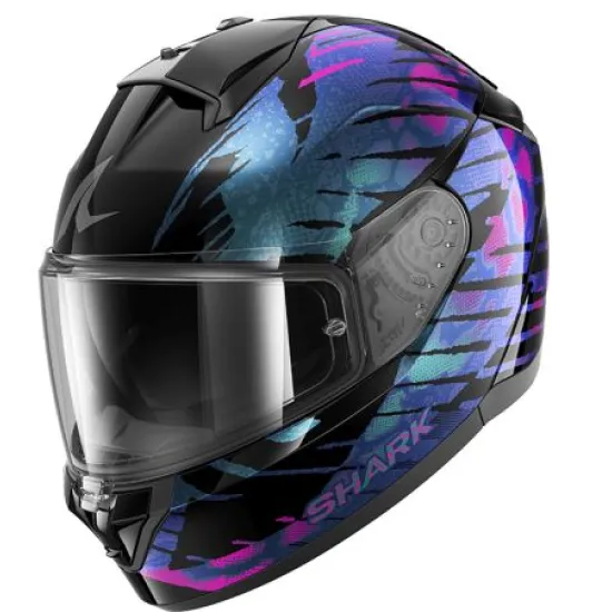 Каска SHARK RIDILL 2 REPTAIA BLACK/BLUE/PURPLE – интегрална мото каска с вградени слънчеви очила