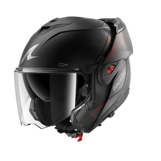 Модуларна каска SHARK OXO SP LYNE MAT BLACK RED Flip-back с Pinlock 70