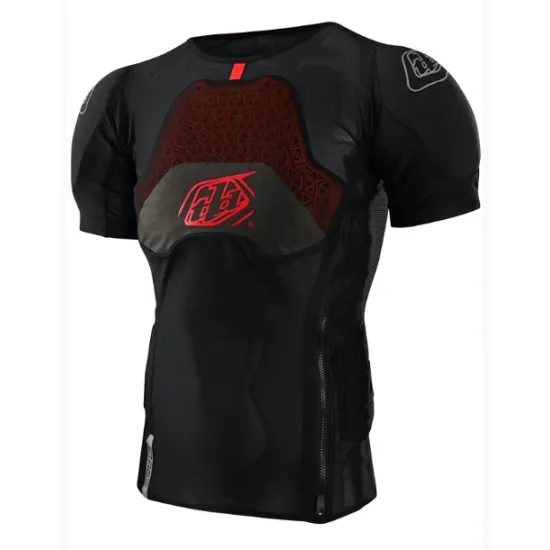 Черна протекторна ризница Troy Lee Designs Stage Ghost D3O с тъмночервен D3O нагръдник, мрежеста конструкция и червено лого