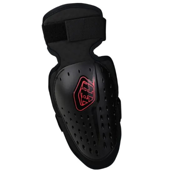 Черни детски налакътници Troy Lee Design Rogue с червен лого, твърда полимерна защита с вентилационни отвори и велкро презрамки