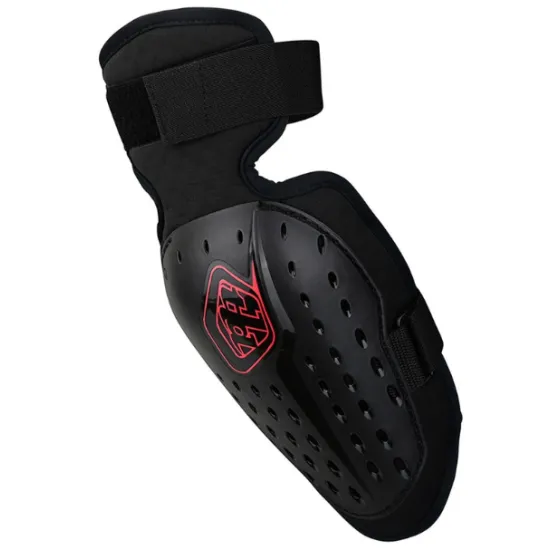 Черни детски налакътници Troy Lee Design Rogue с червен лого, твърда полимерна защита с вентилационни отвори и велкро презрамки