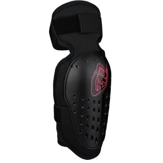 Черни детски налакътници Troy Lee Design Rogue с червен лого, твърда полимерна защита с вентилационни отвори и велкро презрамки