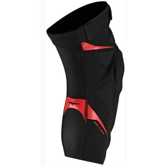 Черни наколенки Troy Lee Designs Raid с червени акценти, D3O защитни плочки, регулируеми колани и сребристо рефлектиращо лого