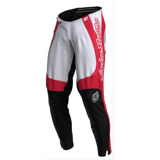 Бяло-червено-черен мотокрос брич Troy Lee Designs GP Pro Frames с контрастни панели, лога TLD и еластични вставки