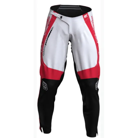 Бяло-червено-черен мотокрос брич Troy Lee Designs GP Pro Frames с контрастни панели, лога TLD и еластични вставки