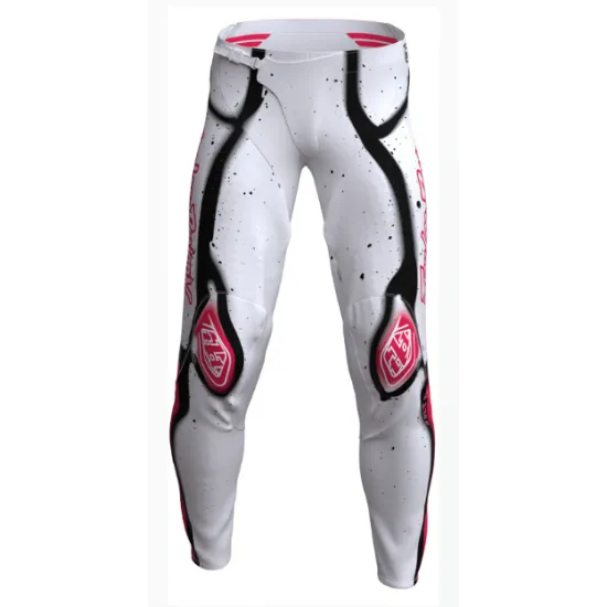 Мотокрос брич Troy Lee Designs SE Ultra в бяло и червено с черни контрастни линии, лазерна перфорация и фирмени лога