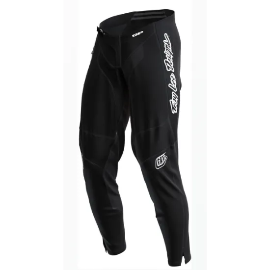 Черен мотокрос брич Troy Lee Designs GP Pro Air Mono с бяло лого, еластични панели и подсилени зони на коленете и седалището