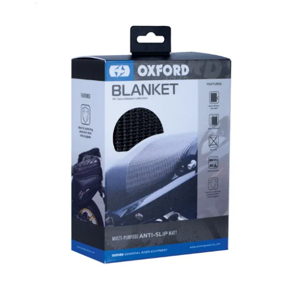 Черно антиплъзгащо одеяло Oxford Blanket в оригинална опаковка, с видима гумена релефна мрежеста структура на продукта